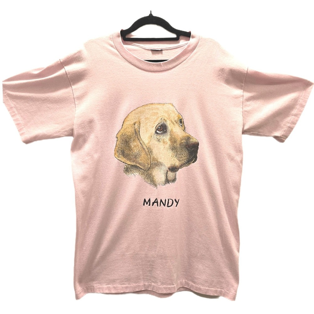 90s VTG Single‎ Stitch Pink Custom Dog Portrait T-Shirt "Mandy" Size M/L 21x28.5